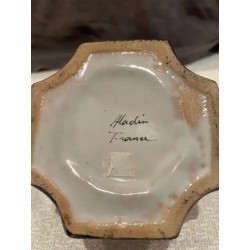 Pareja de Tinteros Antiguos de Cerámica Decorada - Piezas Artesanales de Colección