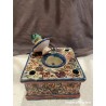 Pareja de Tinteros Antiguos de Cerámica Decorada - Piezas Artesanales de Colección