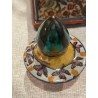 Pareja de Tinteros Antiguos de Cerámica Decorada - Piezas Artesanales de Colección