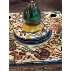 Pareja de Tinteros Antiguos de Cerámica Decorada - Piezas Artesanales de Colección