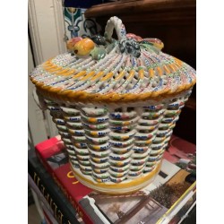 Cesta Cerámica Manises Vintage - Canasto Decorativo Policromado con Tapa