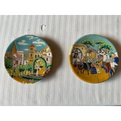 Pareja de Platos Decorativos Triana Siglo XIX - Cerámica Andaluza Escenas Típicas