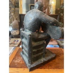 Escultura Antigua Guitarrista - Figura Terracota Firmada Arte Español Vintage