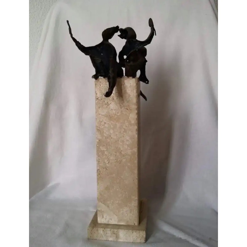 Escultura Abstracta Pareja Enamorada - Figura Bronce Sobre Pedestal Mármol