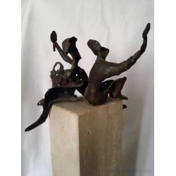 Escultura Abstracta Pareja Enamorada - Figura Bronce Sobre Pedestal Mármol