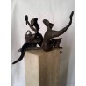 Escultura Abstracta Pareja Enamorada - Figura Bronce Sobre Pedestal Mármol