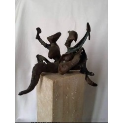 Escultura Abstracta Pareja Enamorada - Figura Bronce Sobre Pedestal Mármol