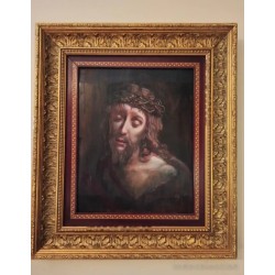 Cristo con Corona de Espinas - Pintura Religiosa Estilo Barroco Marco Dorado