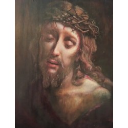 Cristo con Corona de Espinas - Pintura Religiosa Estilo Barroco Marco Dorado