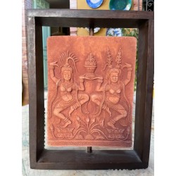 Relieve Terracota Apsaras Templo Khmer - Arte Asiático Antiguo Enmarcado