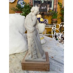 Escultura Antigua Figura Femenina - Estatuilla Mármol Blanco Base Madera