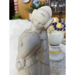 Escultura Antigua Figura Femenina - Estatuilla Mármol Blanco Base Madera