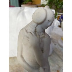 Escultura Antigua Figura Femenina - Estatuilla Mármol Blanco Base Madera