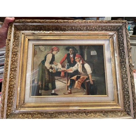 Obra de Arte Antigua - Oleo Original del Siglo XIX en Marco Dorado Ornamental