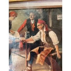 Obra de Arte Antigua - Oleo Original del Siglo XIX en Marco Dorado Ornamental