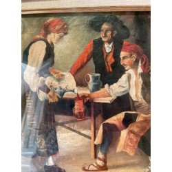 Obra de Arte Antigua - Oleo Original del Siglo XIX en Marco Dorado Ornamental