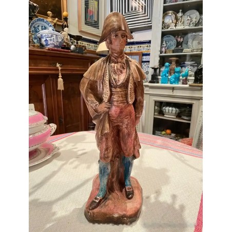 Figura Escultórica Policromada - Arte Decorativo Vintage de Personaje Histórico
