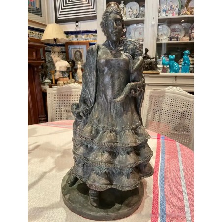 Escultura de Terracota Policromada - Maternidad Artística Vintage