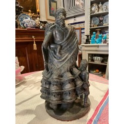 Escultura de Terracota Policromada - Maternidad Artística Vintage