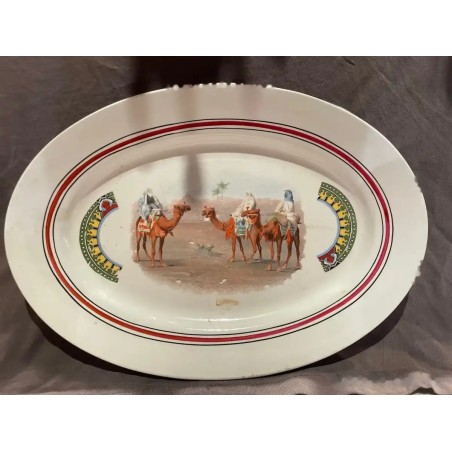 Bandeja Vintage de Cerámica con Escena Oriental de Camellos y Jinetes