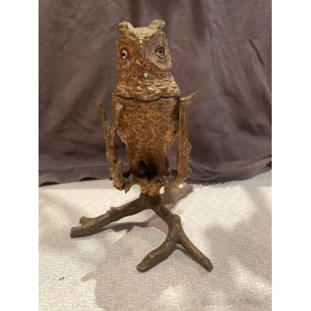 Tintero Antiguo de Bronce con Diseño de Búho - Pieza de Arte Decorativa Vintage