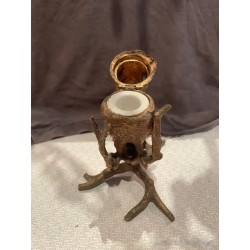 Tintero Antiguo de Bronce con Diseño de Búho - Pieza de Arte Decorativa Vintage