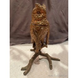 Tintero Antiguo de Bronce con Diseño de Búho - Pieza de Arte Decorativa Vintage