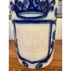Conjunto de Tres Tarros de Farmacia Antiguos - Cerámica Blanca con Decoración Heráldica en Azul