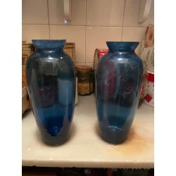 Pareja de Jarrones de Cristal en Tonos Azules - Diseño Vintage Mid-Century