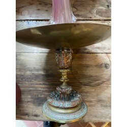 Elegante Centro de Mesa Vintage - Bandeja Decorativa en Metal Plateado con Base de Bronce