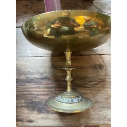 Elegante Centro de Mesa Plateado - Frutero Vintage con Base de Bronce Ornamentada