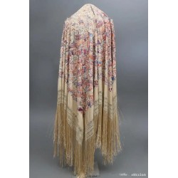 Elegante Mantón de Manila Vintage - Seda China Bordada Principios Siglo XX