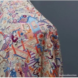 Elegante Mantón de Manila Vintage - Seda China Bordada Principios Siglo XX