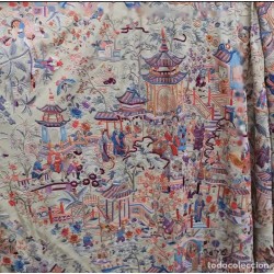 Elegante Mantón de Manila Vintage - Seda China Bordada Principios Siglo XX