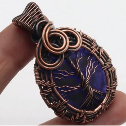 Colgante Árbol de la Vida con Piedra de Zafiro Azul - Alambre de Cobre Artesanal