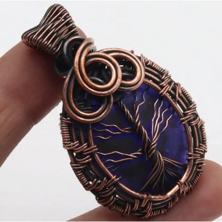 Colgante Árbol de la Vida con Piedra de Zafiro Azul - Alambre de Cobre Artesanal