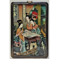 Escena Costumbrista Oriental Pintada en Cristal - Arte Chino Siglo XIX Damas