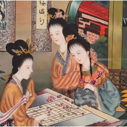 Escena Costumbrista Oriental Pintada en Cristal - Arte Chino Siglo XIX Damas