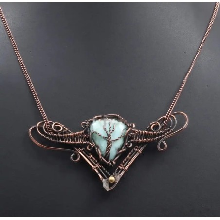 Gargantilla Árbol de la Vida en Amazonita - Collar Artesanal de Alambre de Cobre