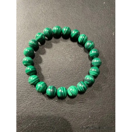 Pulsera Elástica de Malaquita Natural - Esferas Verdes con Vetas Decorativas