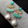 Pendientes Elegantes con Perlas Naturales, Turquesa y Piedras Semipreciosas - Joyería