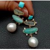 Pendientes Elegantes con Perlas Naturales, Turquesa y Piedras Semipreciosas - Joyería