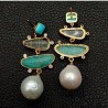 Pendientes Elegantes con Perlas Naturales, Turquesa y Piedras Semipreciosas - Joyería