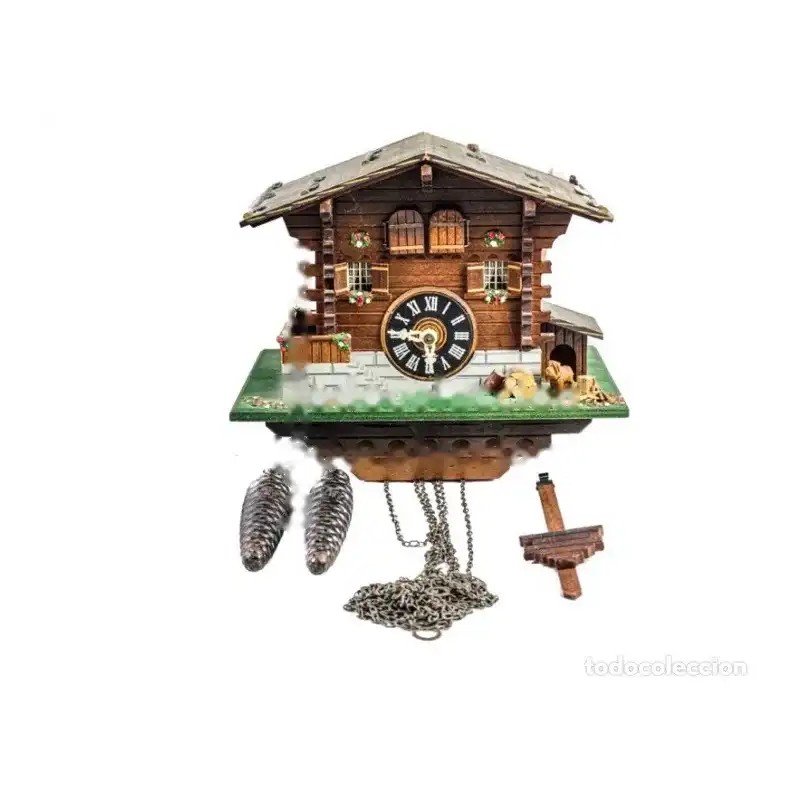 Reloj de Cuco Alemán Casa Alpina - Madera Tallada con Pesas y Péndulo
