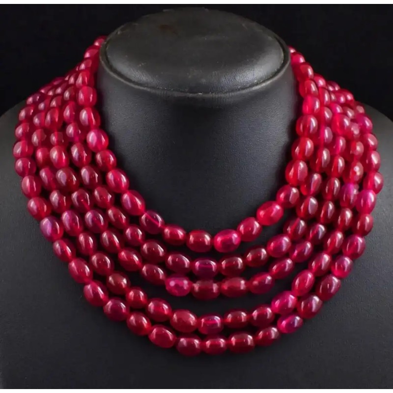 Collar Multihilera de Rubí Natural - Gargantilla 5 Vueltas 1180CT Piedra Preciosa