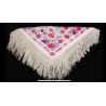 Elegante Mantón de Manila Vintage - Bordado Floral en Seda con Flecos Artesanales
