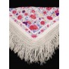 Elegante Mantón de Manila Vintage - Bordado Floral en Seda con Flecos Artesanales