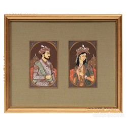 Retratos Mogoles - Arte Miniatura Hindú de Pareja Real del Siglo XX