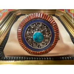 Hebilla Étnica de Plata Tibetana - Cinturón Turquesa Coral Lapislázuli Artesanal