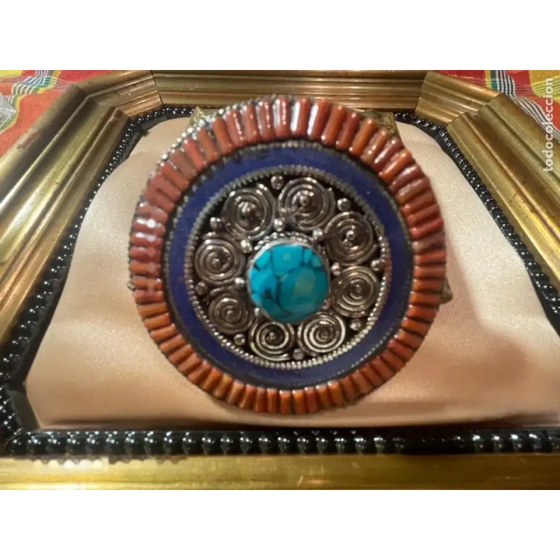 Hebilla Étnica de Plata Tibetana - Cinturón Turquesa Coral Lapislázuli Artesanal